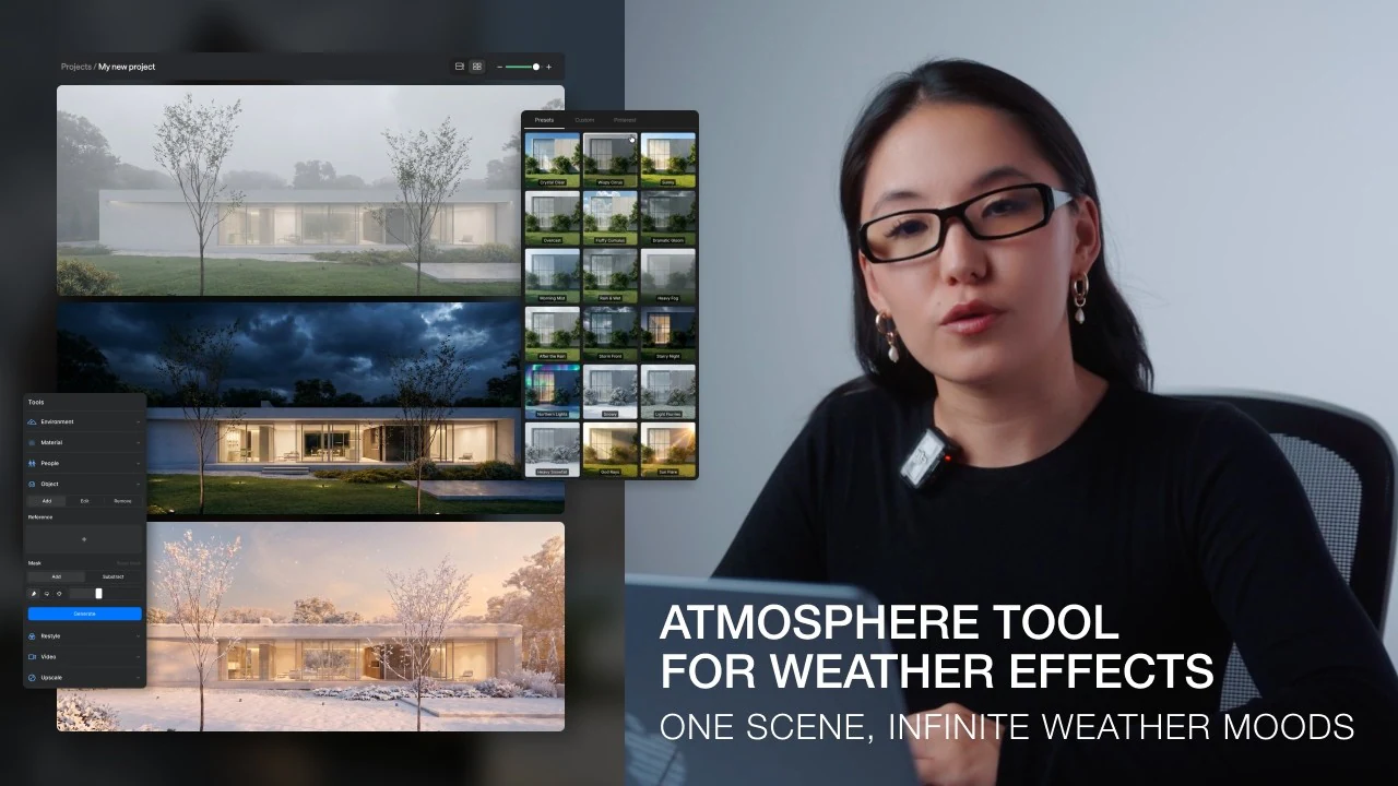 Atmosphere tool — Fog, rain and storm light on a scene you have already rendered.
