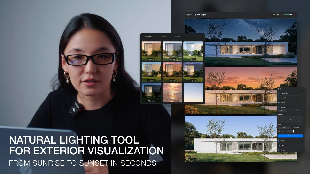 Natural lighting tool — Sunrise to sunset on an exterior, with the shadows that follow.