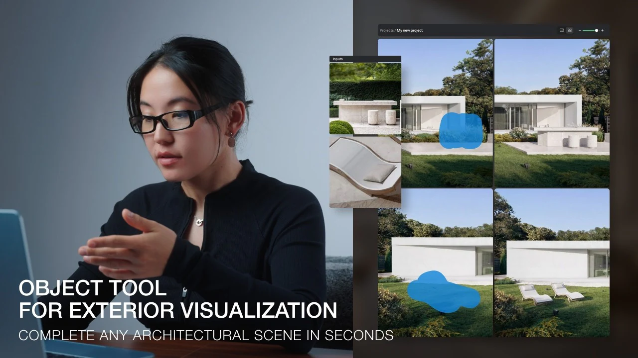 Object tool — exterior — Furniture, vehicles, planting and street lighting, without remodelling.
