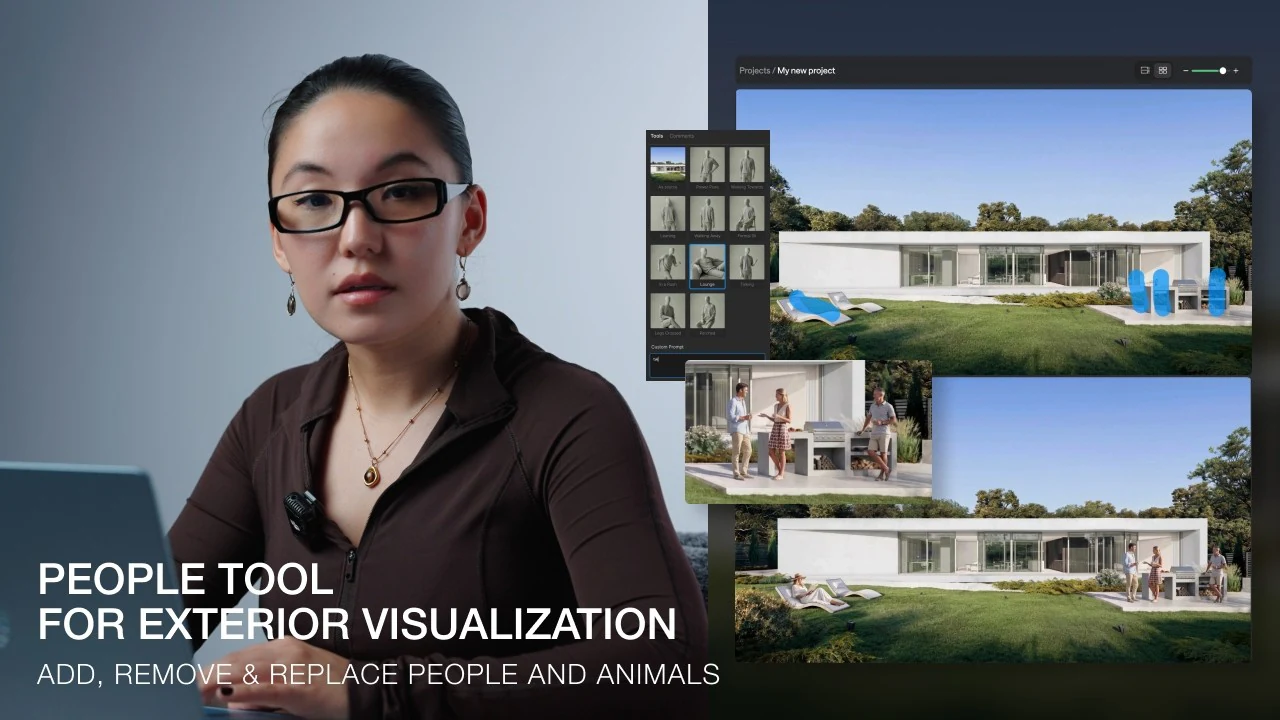 People tool — Add, remove and replace people and animals in an exterior scene.
