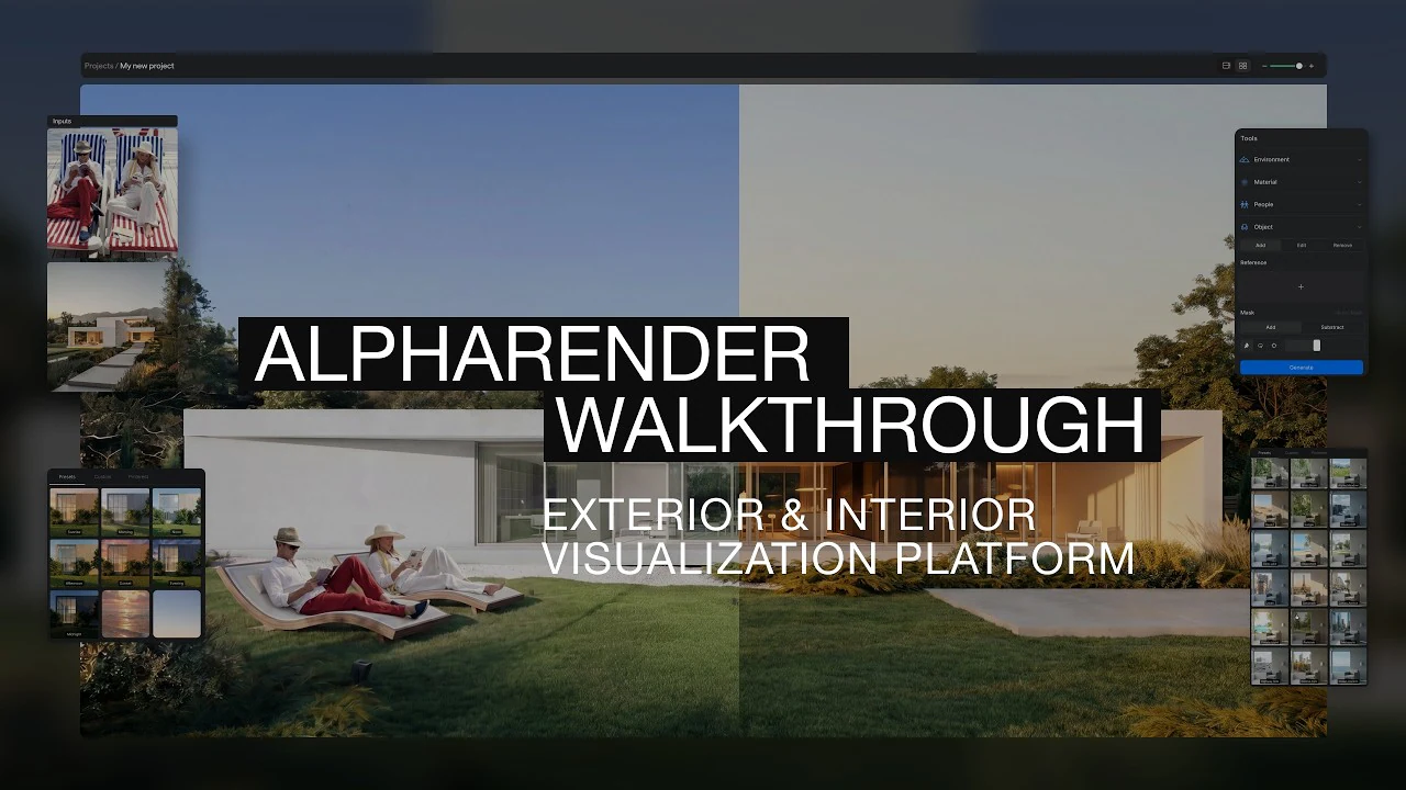 AlphaRender walkthrough — Three minutes on what the platform does, exterior and interior.